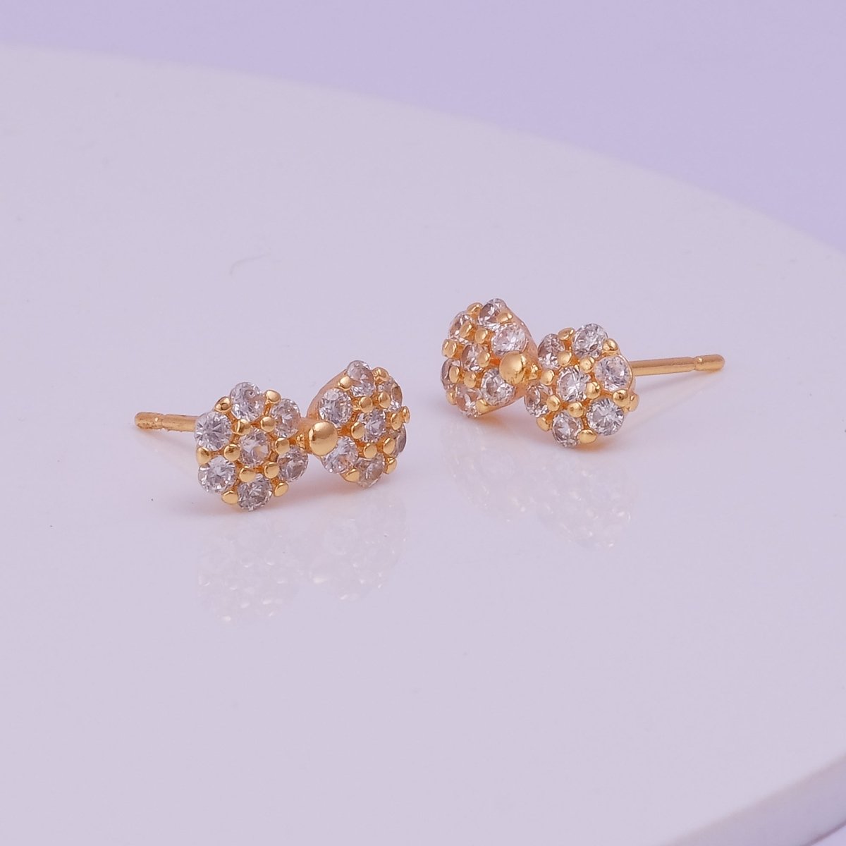 Cubic Zircon Gemstone Stud Earrings Tiny Bow Earrings Gold Plated Jewelry