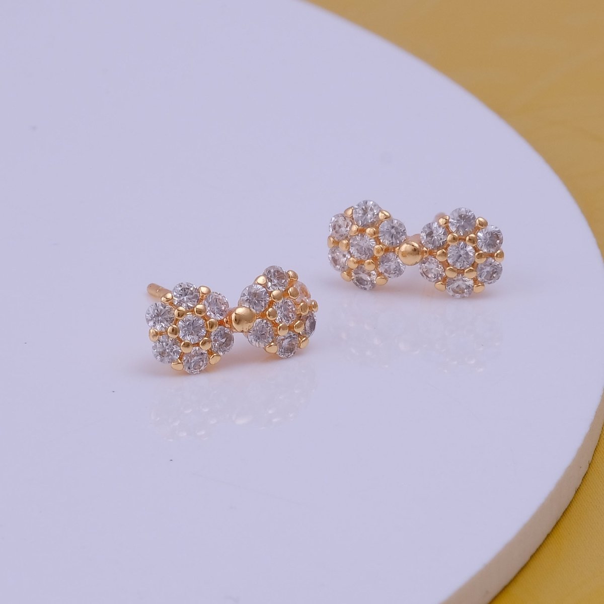 Cubic Zircon Gemstone Stud Earrings Tiny Bow Earrings Gold Plated Jewelry