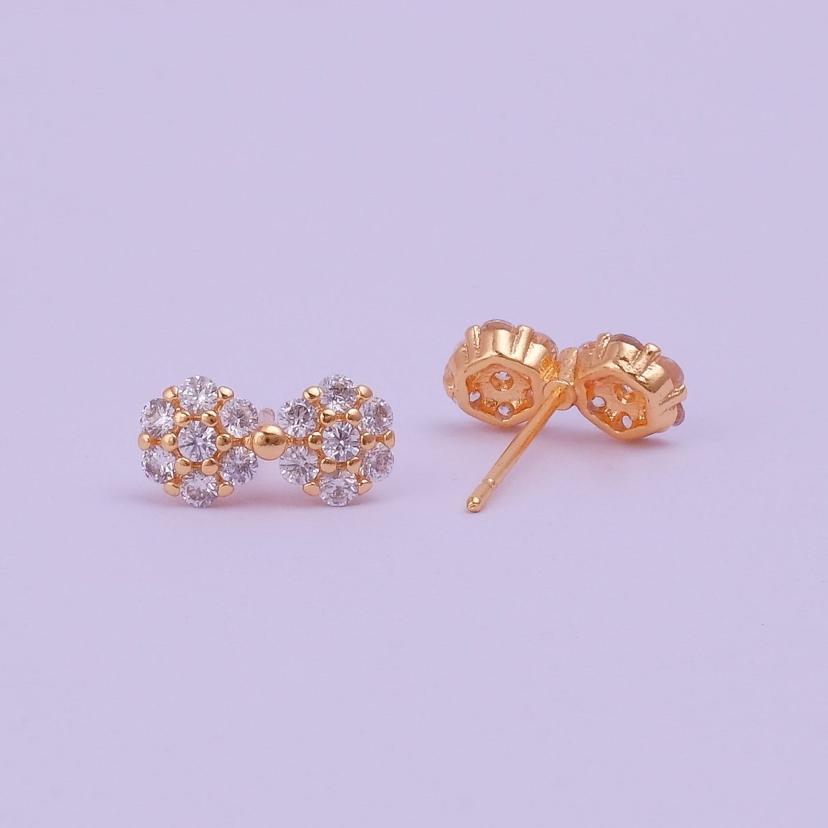 Cubic Zircon Gemstone Stud Earrings Tiny Bow Earrings Gold Plated Jewelry