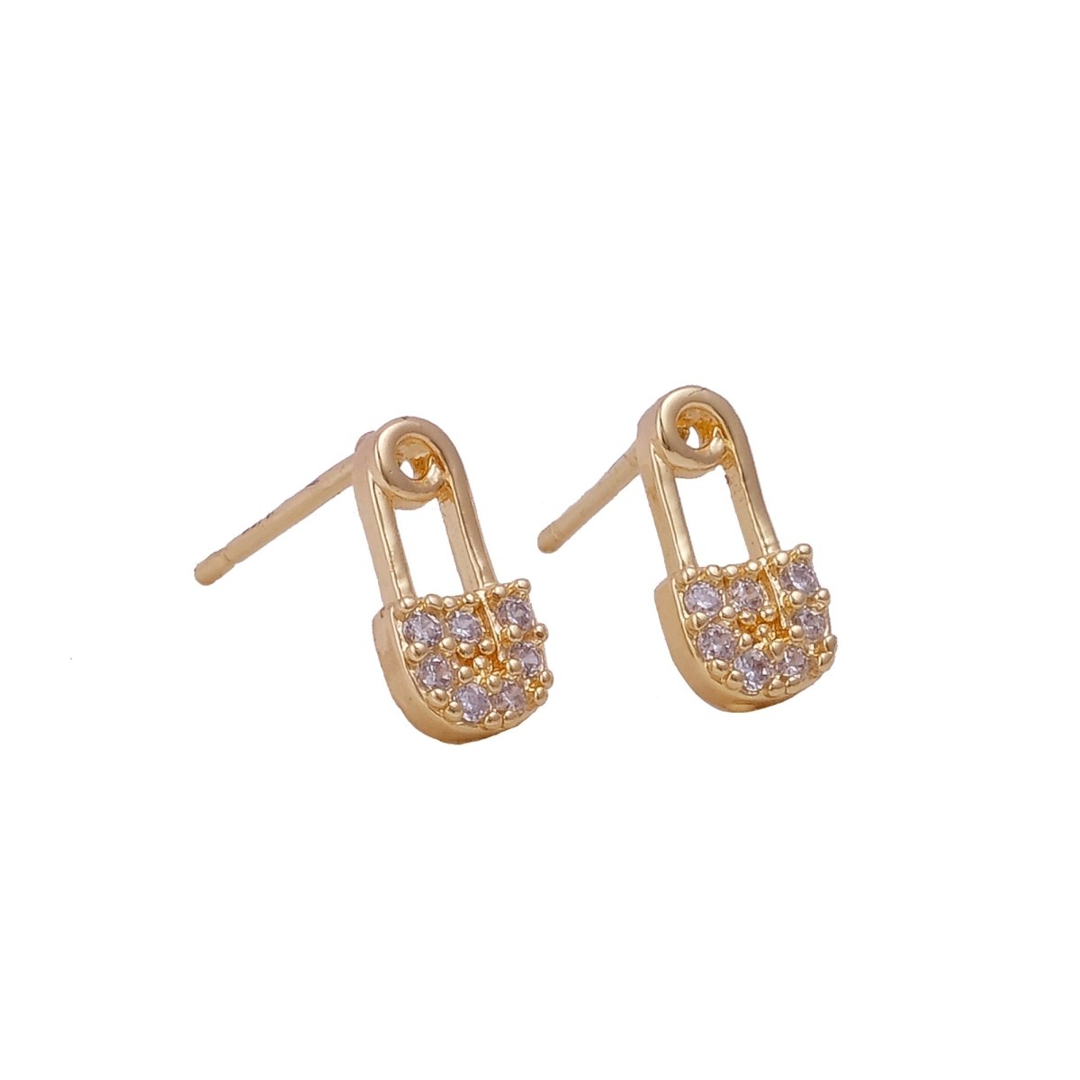 Cubic Zircon Gemstone Stud Earrings Tiny Pin Gold Plated Jewelry
