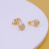 Cubic Zircon Gemstone Stud Earrings Tiny Pin Gold Plated Jewelry