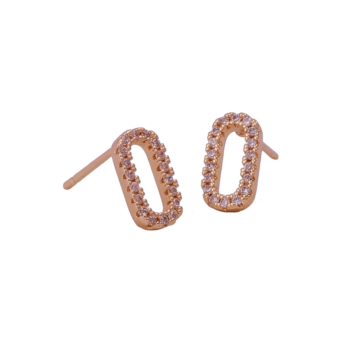 Cubic Zircon Oval Stud Earrings Tiny Gold Plated Jewelry For Her