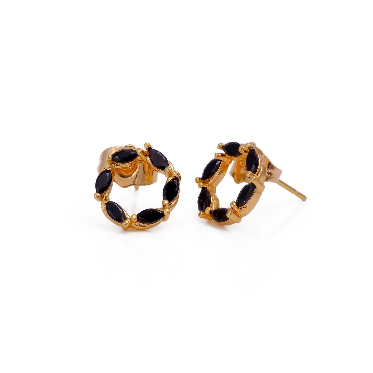Cubic Zircon Stud Earrings Black Onyx Studs Gold Plated Jewelry For Her