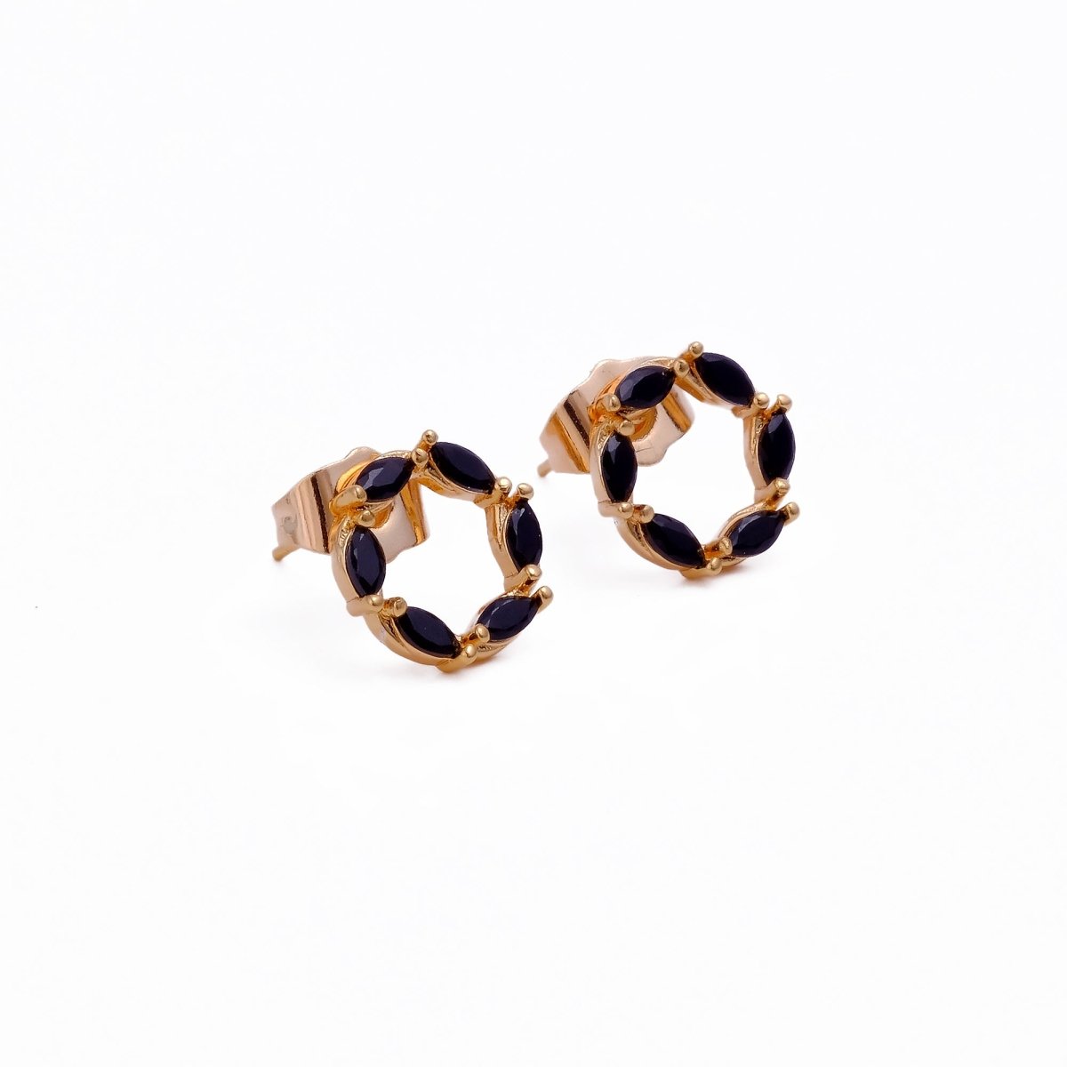 Cubic Zircon Stud Earrings Black Onyx Studs Gold Plated Jewelry For Her