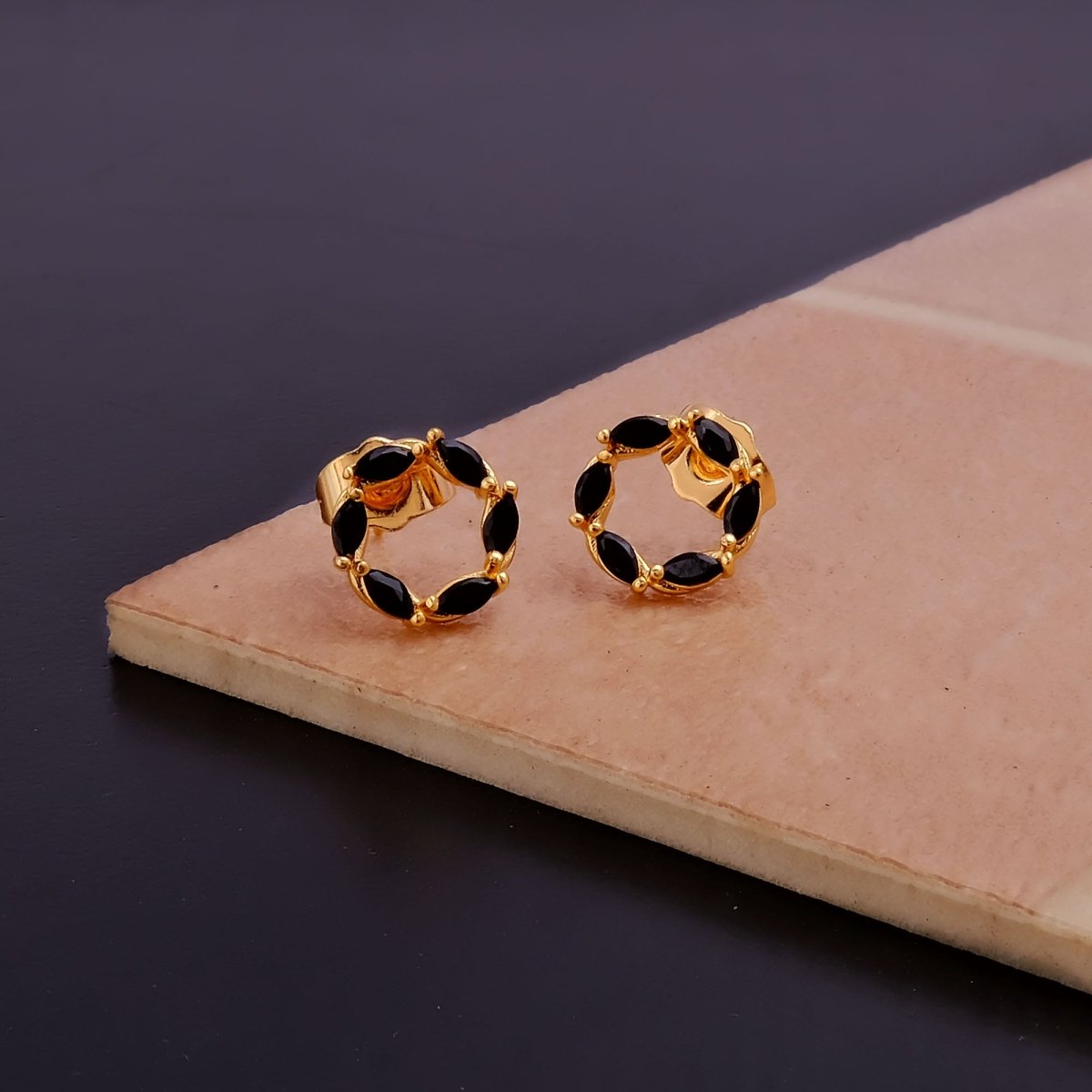 Cubic Zircon Stud Earrings Black Onyx Studs Gold Plated Jewelry For Her