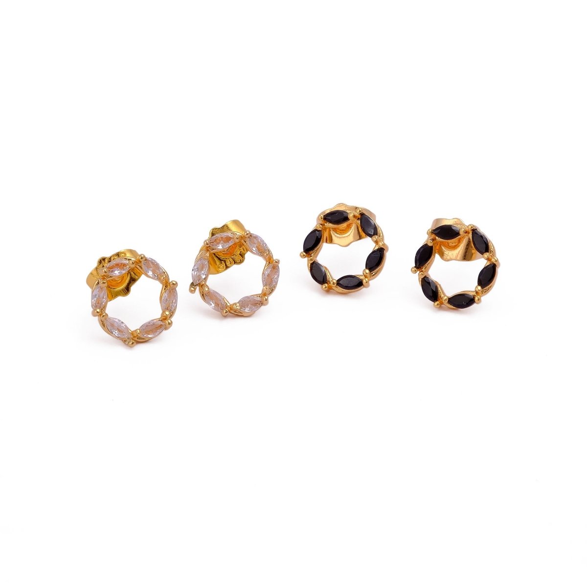 Cubic Zircon Stud Earrings Black Onyx Studs Gold Plated Jewelry For Her