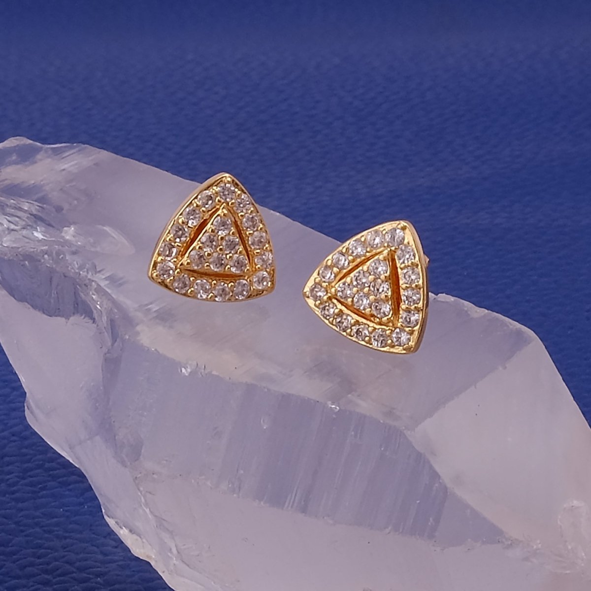 Cubic Zircon Triangle Stud Earrings Gold Plated Jewelry For Women