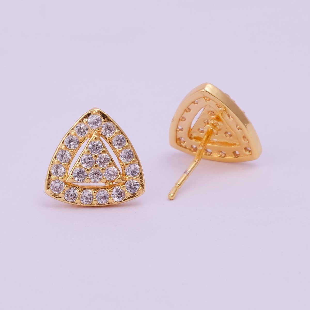 Cubic Zircon Triangle Stud Earrings Gold Plated Jewelry For Women