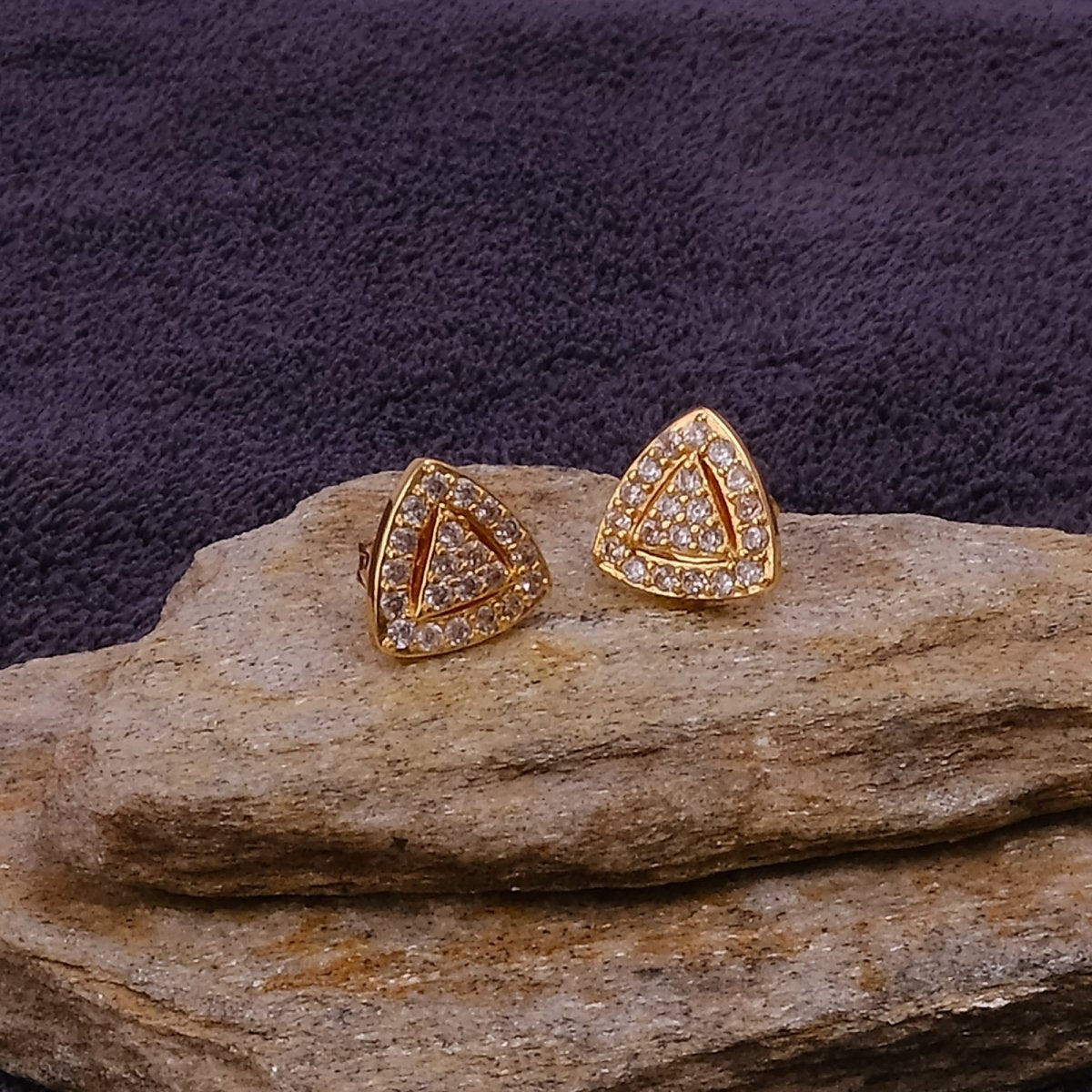 Cubic Zircon Triangle Stud Earrings Gold Plated Jewelry For Women