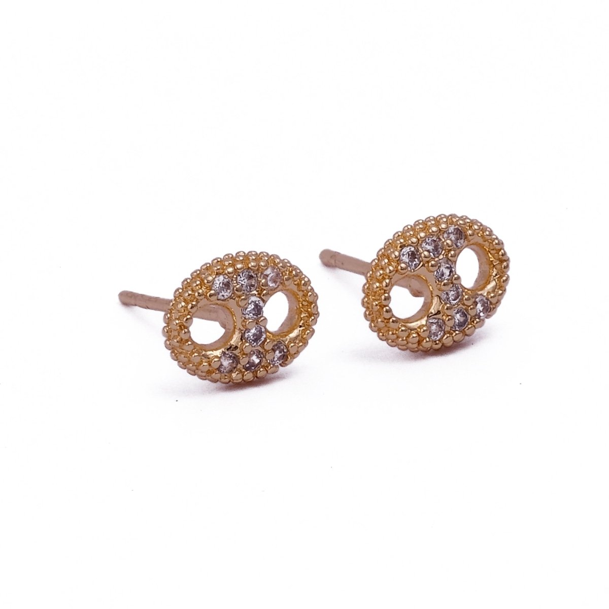 Cubic Zircon Wheel Shape Stud Earrings Gold Plated Jewelry For Her