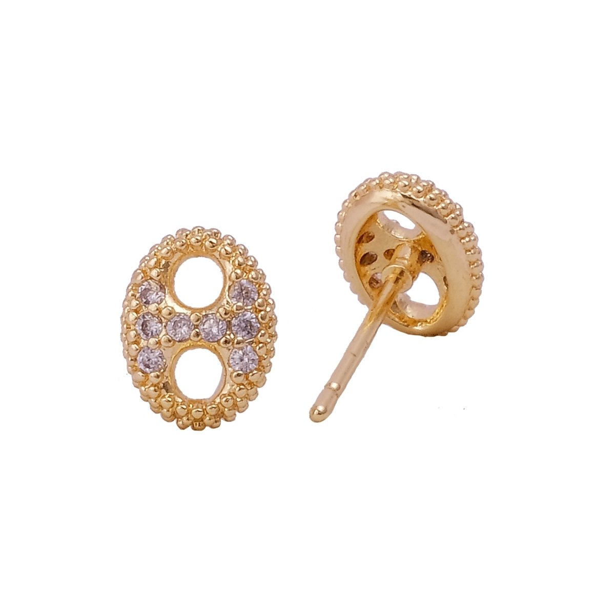 Cubic Zircon Wheel Shape Stud Earrings Gold Plated Jewelry For Her