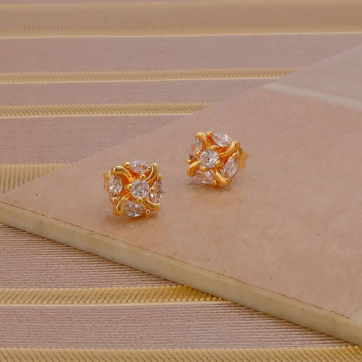 Cubic Zirconia Gemstone Earring Tiny Gold Plated Floral Studs