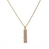 Cubic Zirconia Oval Gemstones Gold - Plated Bar Pendant Necklace