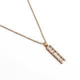 Cubic Zirconia Oval Gemstones Gold - Plated Bar Pendant Necklace