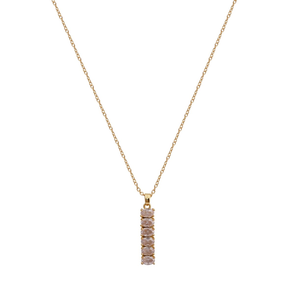 Cubic Zirconia Oval Gemstones Gold - Plated Bar Pendant Necklace