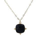 Cushion Cut Black Onyx Pendant Necklace, Gold Plated Link Chain 5414
