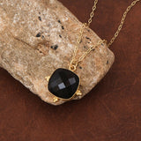 Cushion Cut Black Onyx Pendant Necklace, Gold Plated Link Chain 5414
