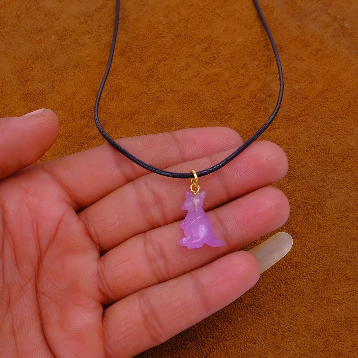 Cute Kangaroo Necklace Pink Animal Pendant, Gold Accent Choker for Women 5253