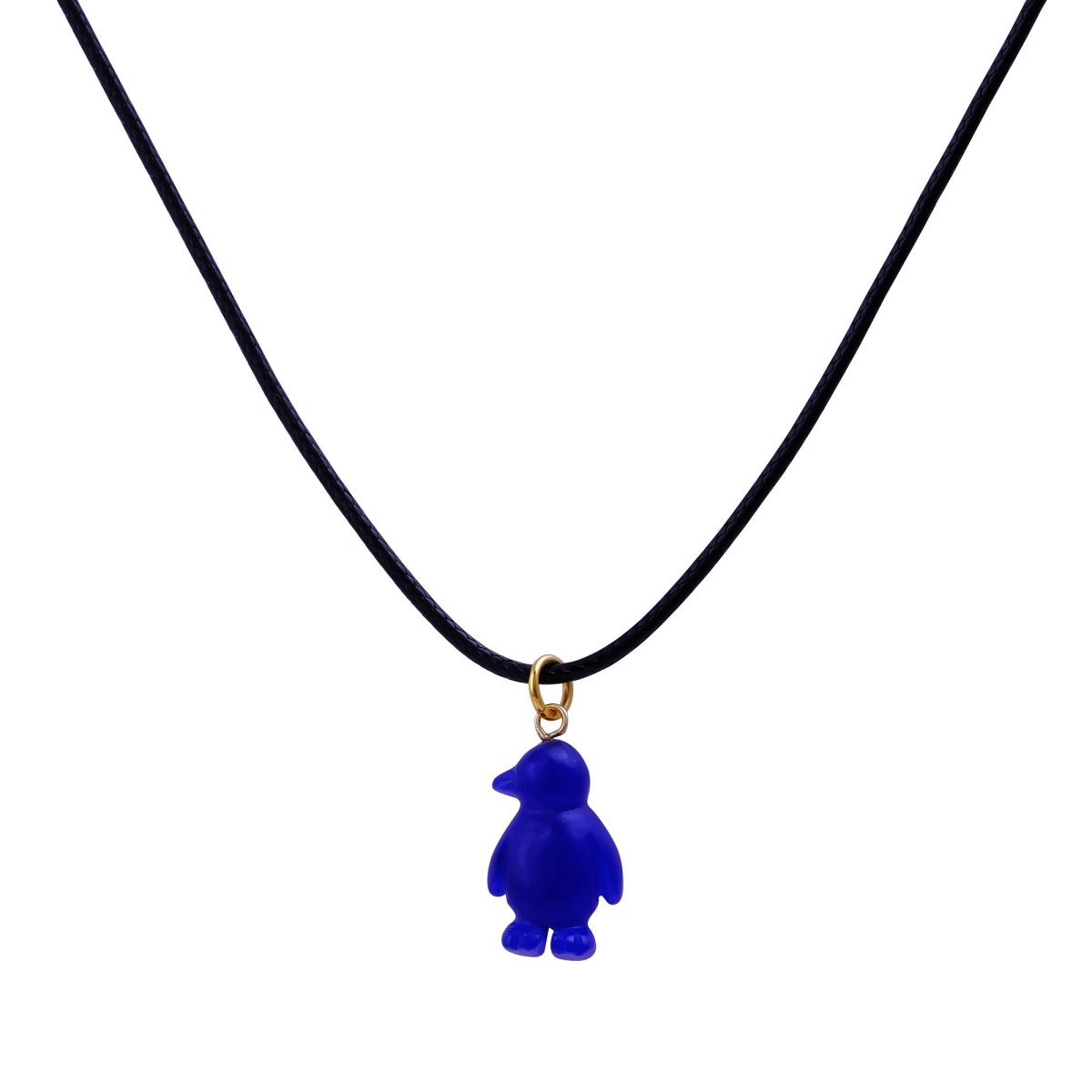 Cute Pink Penguin Charm Necklace, Adjustable Black Cord Choker 5254