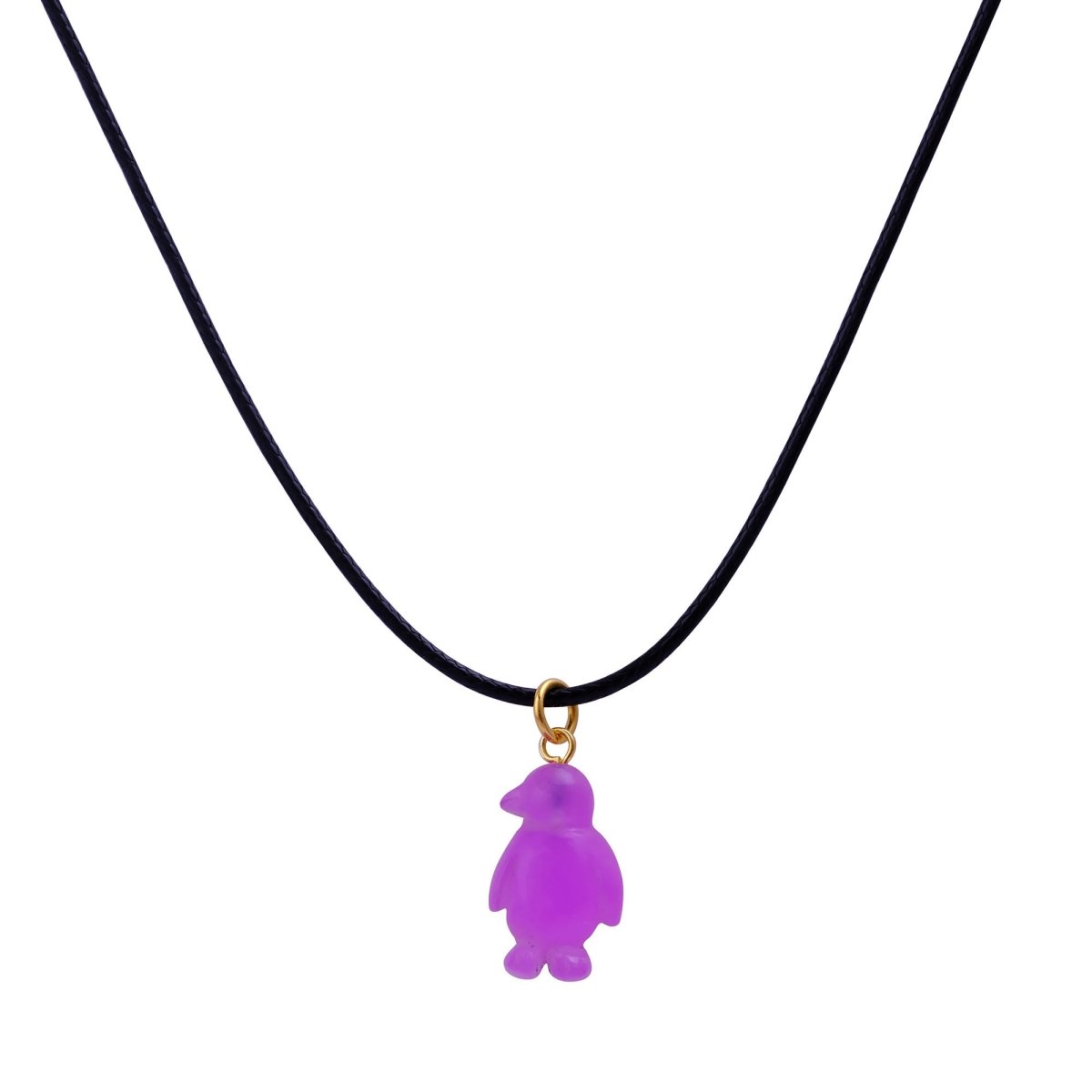 Cute Pink Penguin Charm Necklace, Adjustable Black Cord Choker 5254