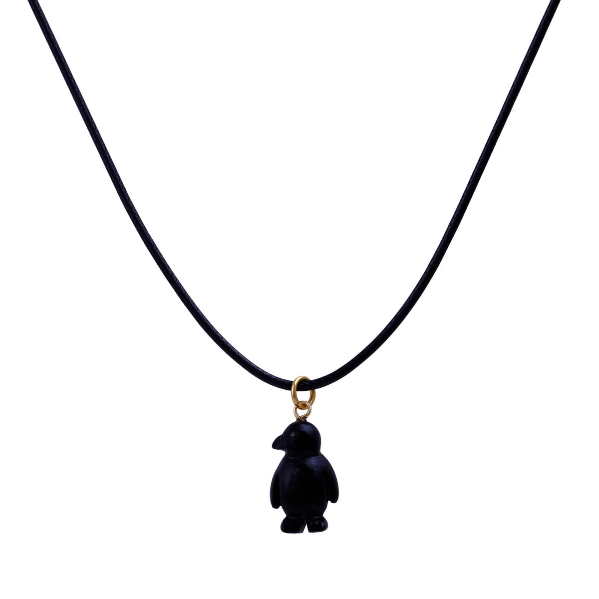 Cute Pink Penguin Charm Necklace, Adjustable Black Cord Choker 5254