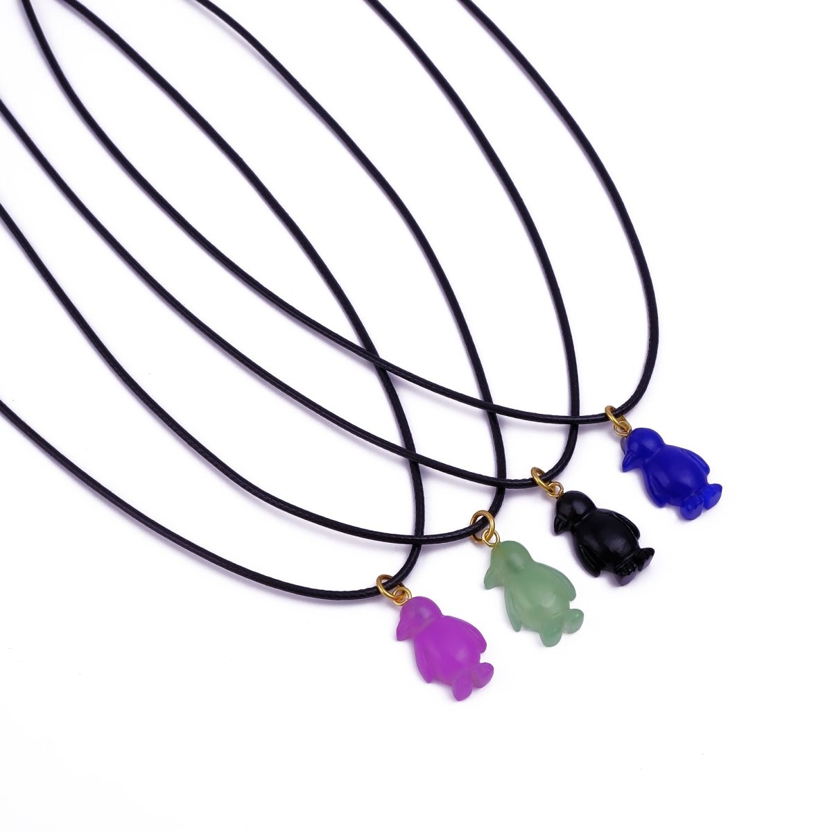 Cute Pink Penguin Charm Necklace, Adjustable Black Cord Choker 5254