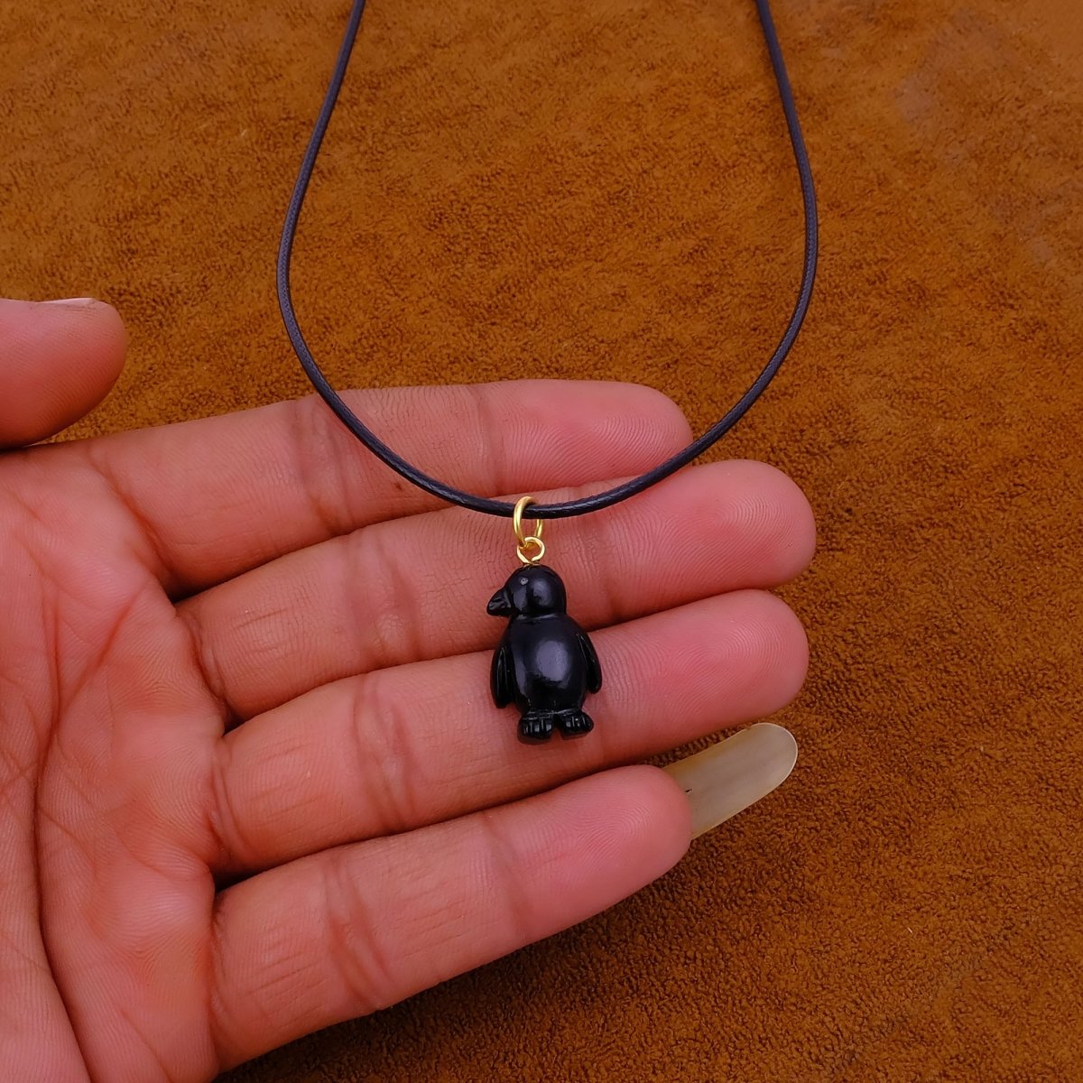 Cute Pink Penguin Charm Necklace, Adjustable Black Cord Choker 5254