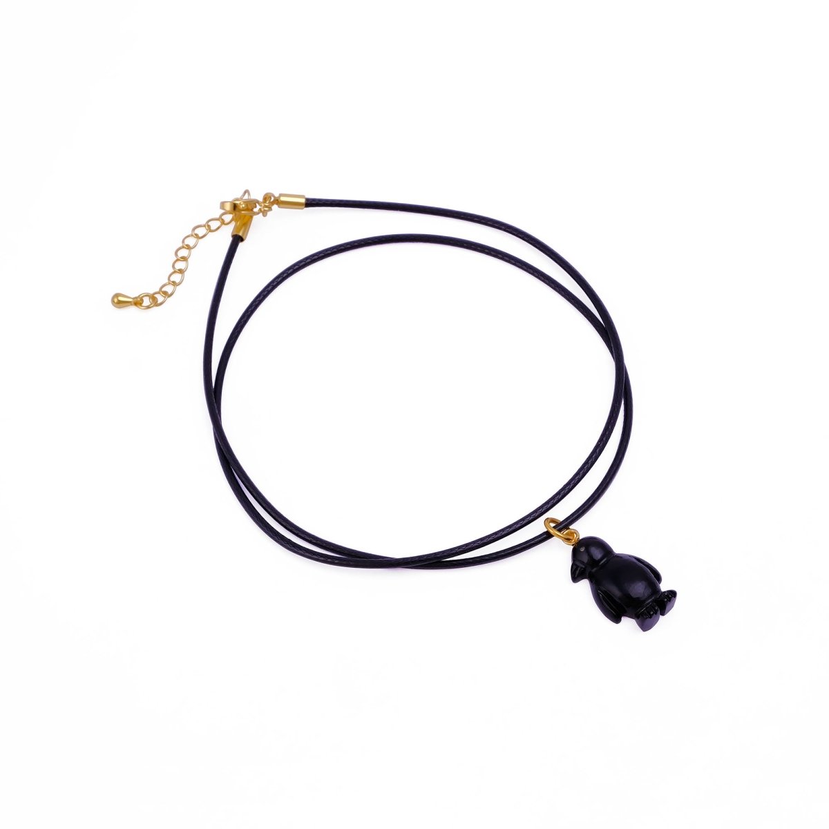 Cute Pink Penguin Charm Necklace, Adjustable Black Cord Choker 5254 Black