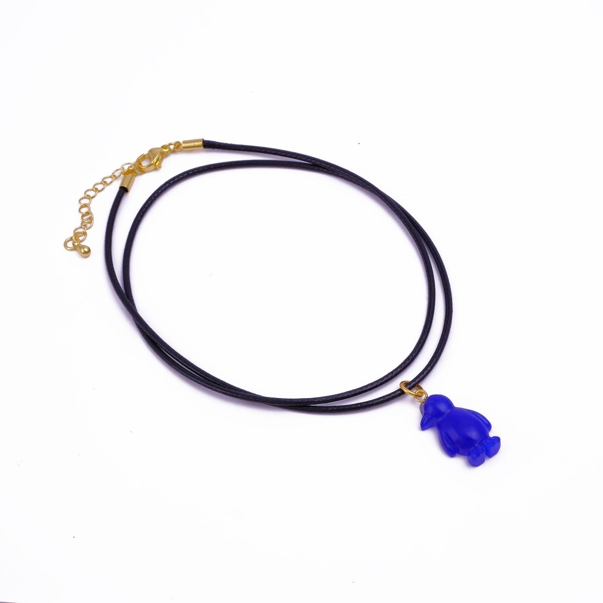 Cute Pink Penguin Charm Necklace, Adjustable Black Cord Choker 5254 Blue