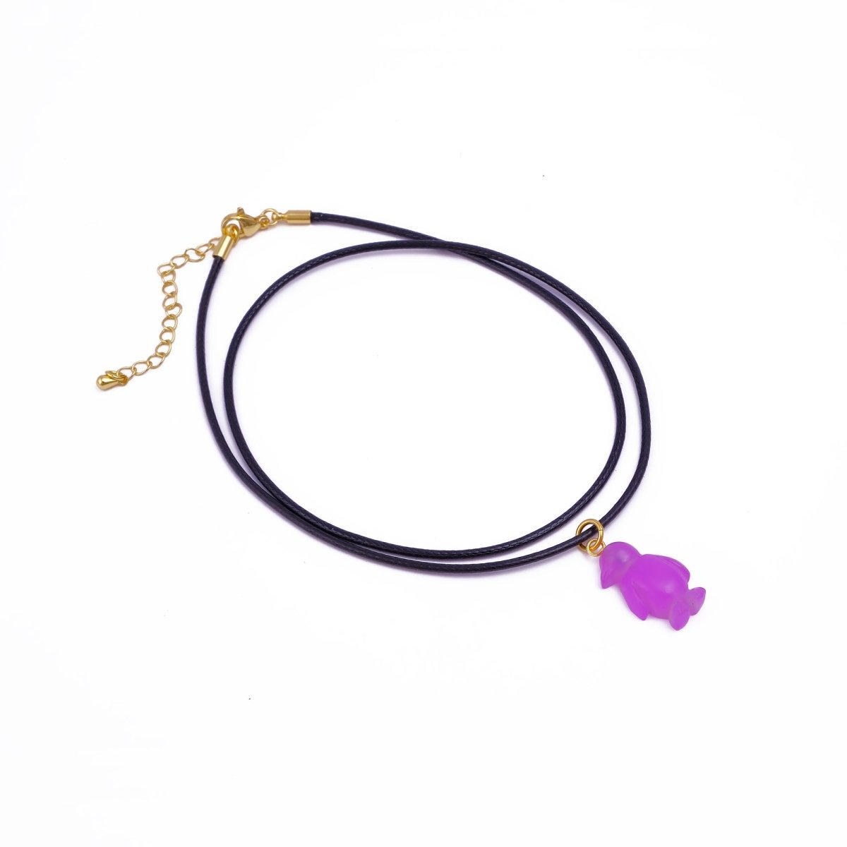 Cute Pink Penguin Charm Necklace, Adjustable Black Cord Choker 5254