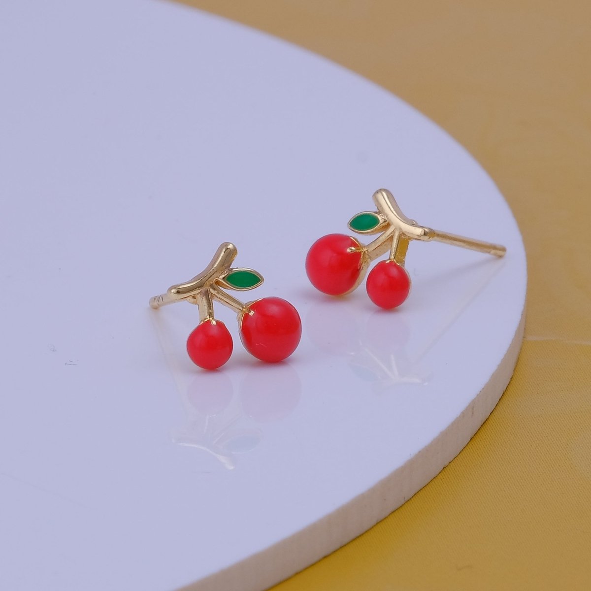 Cute Tiny Cherry Stud Earrings Enamel Gold Plated Jewelry For Kids