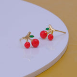 Cute Tiny Cherry Stud Earrings Enamel Gold Plated Jewelry For Kids