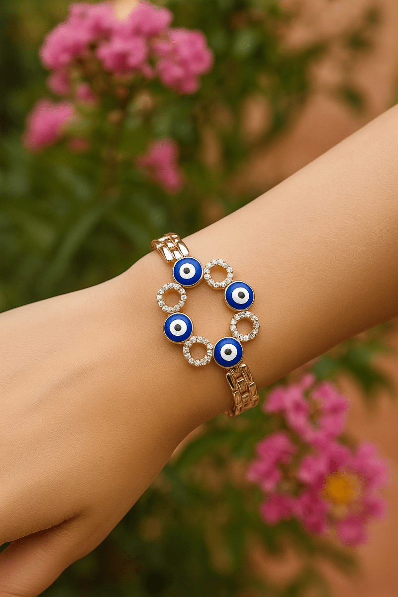 CZ Gemstone Bangle Evil Eye Jewelry Adjustable Gold Plated Bangle