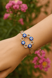 CZ Gemstone Bangle Evil Eye Jewelry Adjustable Gold Plated Bangle
