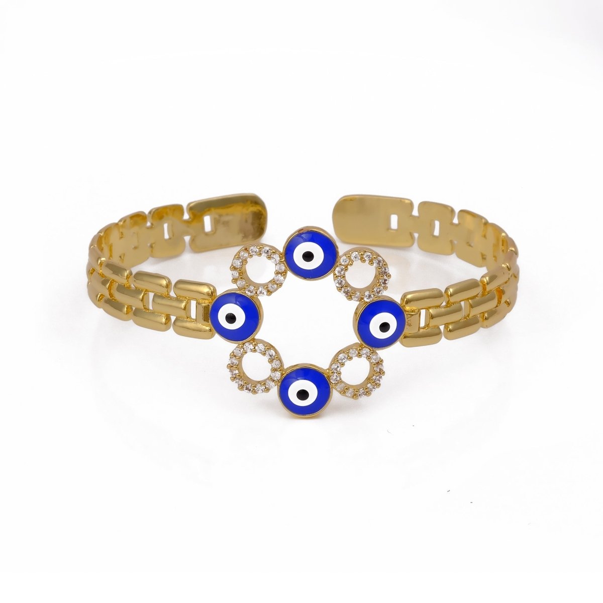 CZ Gemstone Bangle Evil Eye Jewelry Adjustable Gold Plated Bangle