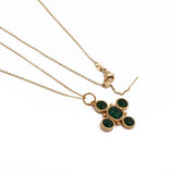 Dainty Gold Floral Cross Charm with Green Onyx Gemstone, Bezel Set Jewelry 5388 Green Onyx