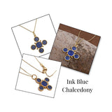 Dainty Gold Floral Cross Charm with Green Onyx Gemstone, Bezel Set Jewelry 5388 Ink Blue Chalcedony