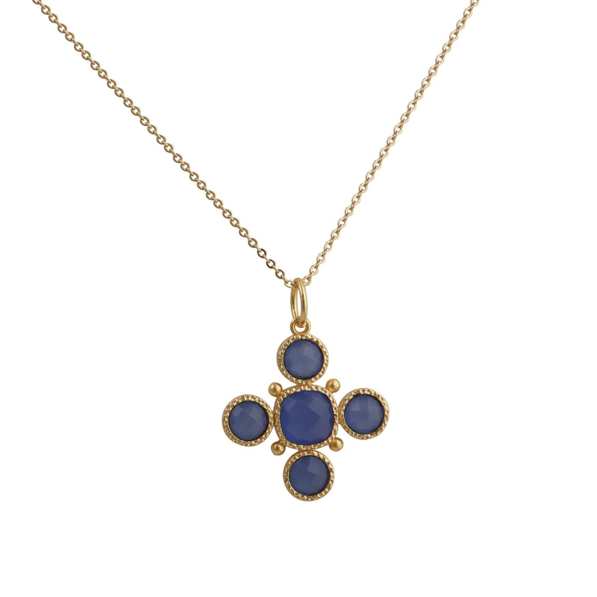 Dainty Gold Floral Cross Charm with Green Onyx Gemstone, Bezel Set Jewelry 5388