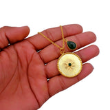 Dainty Gold Plated Sunburst Medallion Pendant Necklace with Teardrop Gemstone 5318