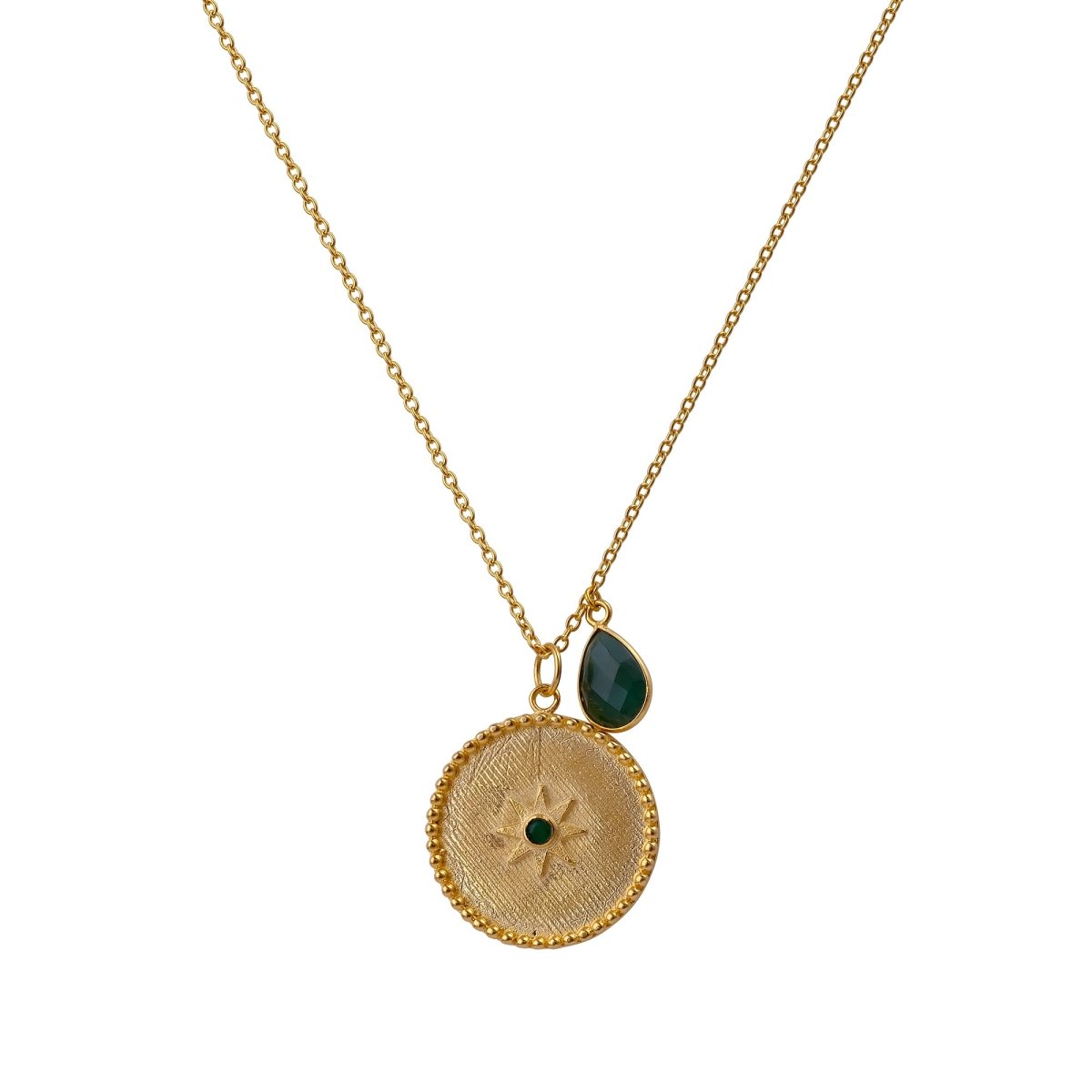 Dainty Gold Plated Sunburst Medallion Pendant Necklace with Teardrop Gemstone 5318