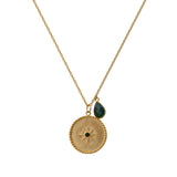 Dainty Gold Plated Sunburst Medallion Pendant Necklace with Teardrop Gemstone 5318