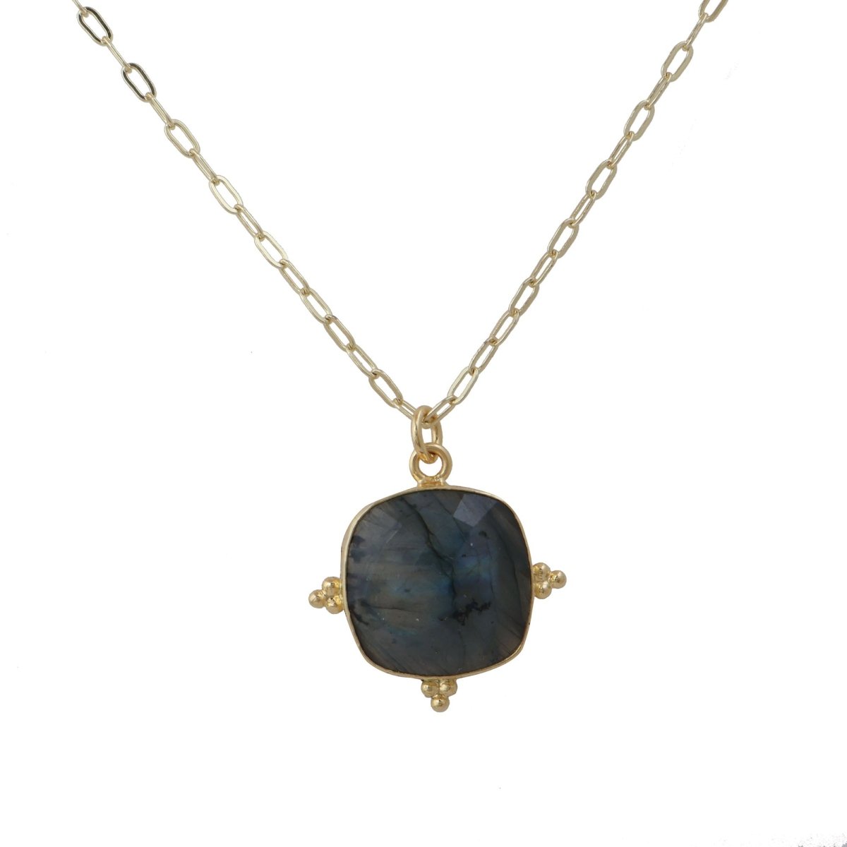 Dainty Labradorite Gemstone Pendant Necklace, Gold Plated Link Chain Necklace 5414