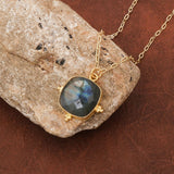 Dainty Labradorite Gemstone Pendant Necklace, Gold Plated Link Chain Necklace 5414