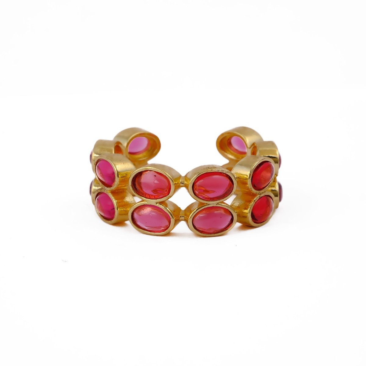 Dainty Oval Shape Pink Tourmaline Band Ring, 18K Gold Plated Adjustable Jewelry CR - 1028