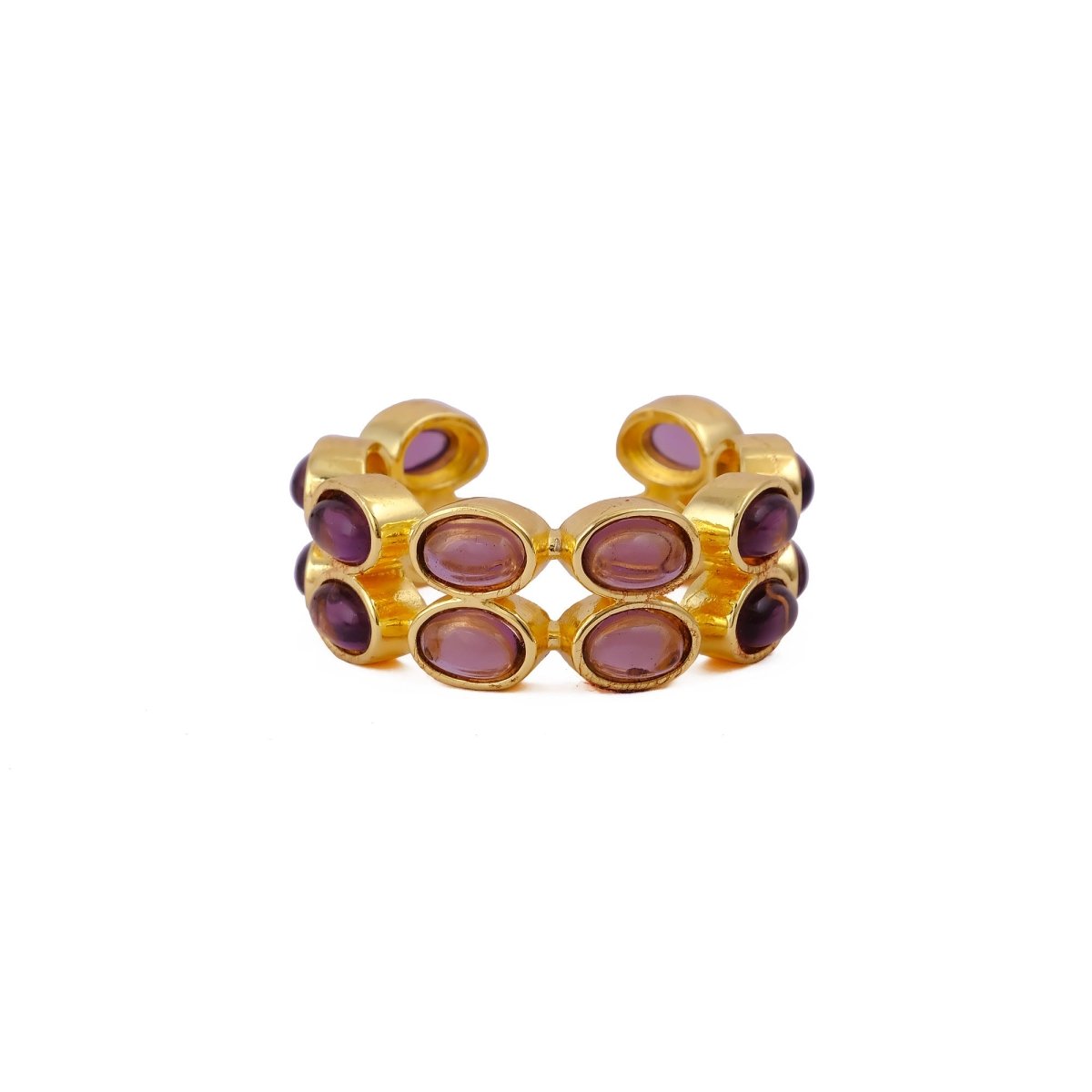 Dainty Oval Shape Pink Tourmaline Band Ring, 18K Gold Plated Adjustable Jewelry CR - 1028