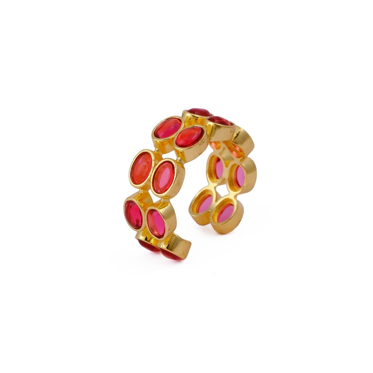 Dainty Oval Shape Pink Tourmaline Band Ring, 18K Gold Plated Adjustable Jewelry CR - 1028