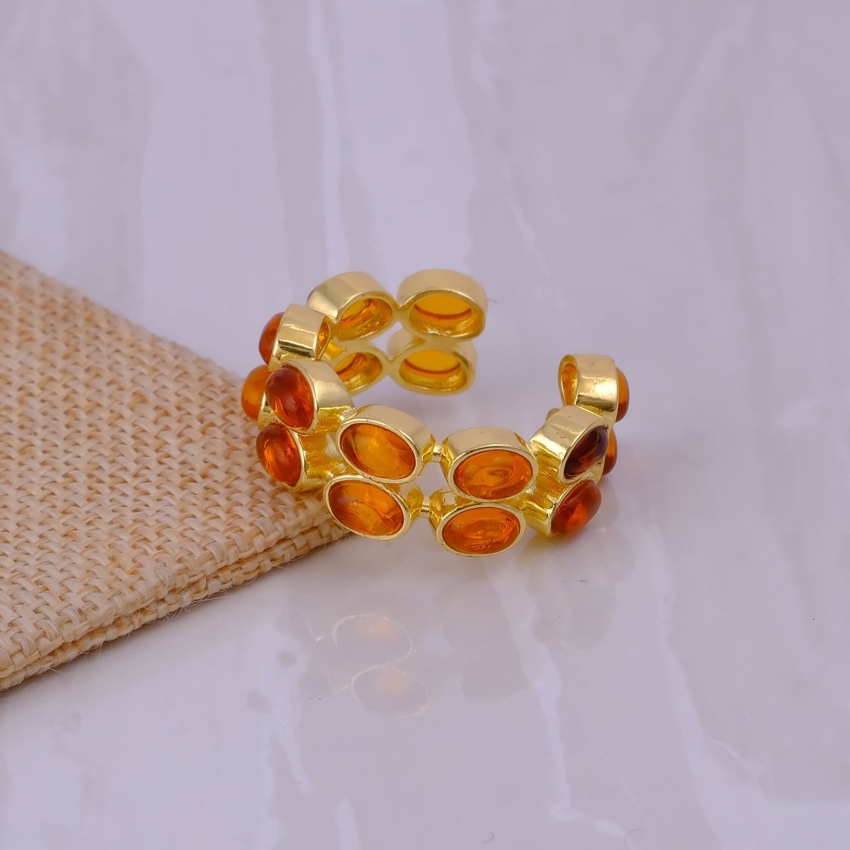 Dainty Oval Shape Pink Tourmaline Band Ring, 18K Gold Plated Adjustable Jewelry CR - 1028