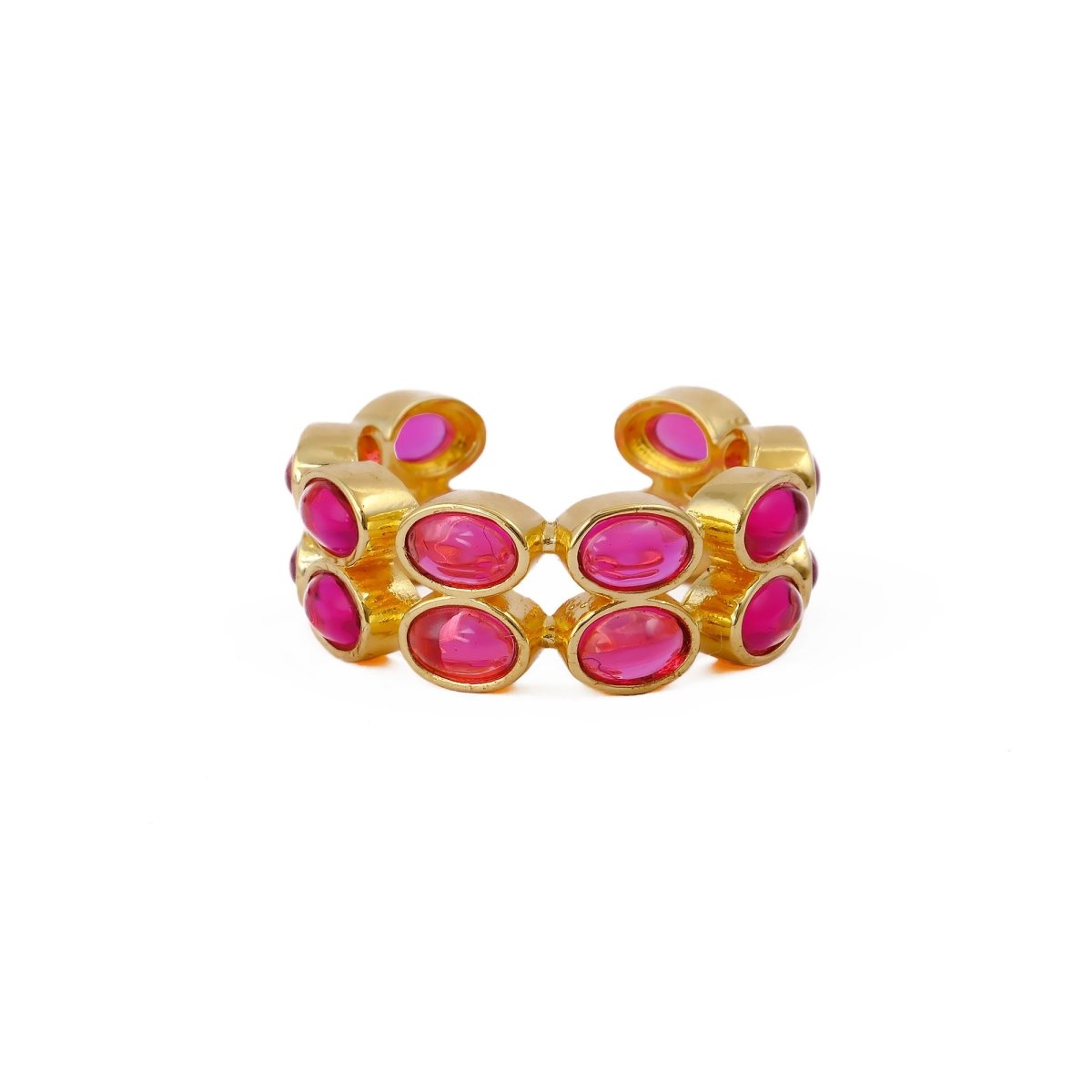 Dainty Oval Shape Pink Tourmaline Band Ring, 18K Gold Plated Adjustable Jewelry CR - 1028