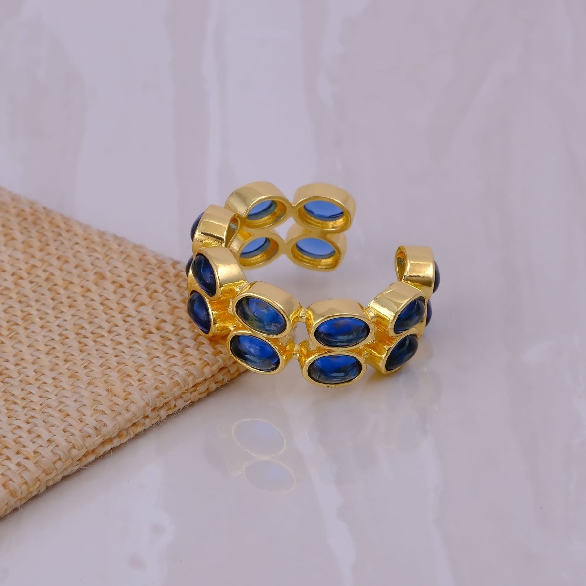 Dainty Oval Shape Pink Tourmaline Band Ring, 18K Gold Plated Adjustable Jewelry CR - 1028