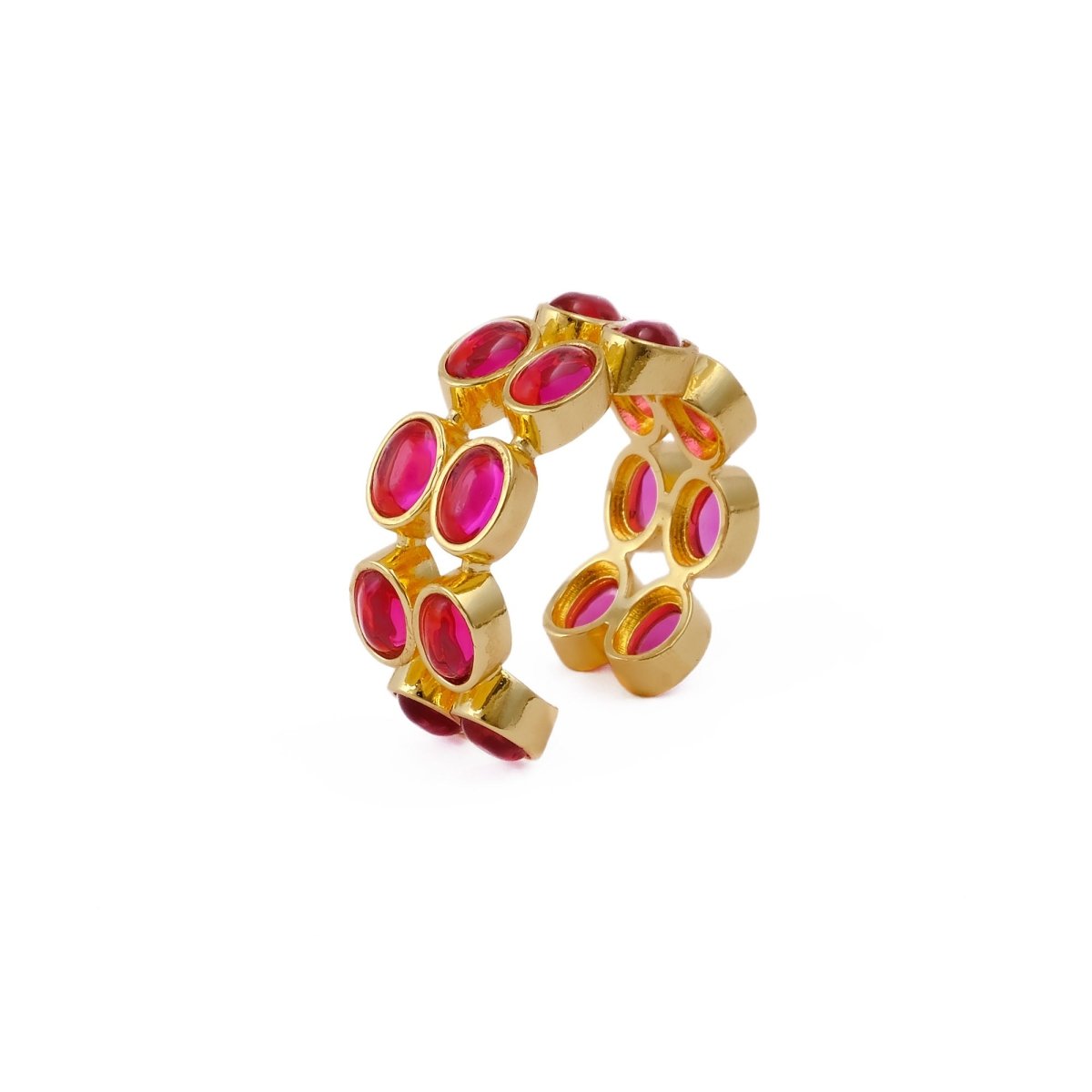 Dainty Oval Shape Pink Tourmaline Band Ring, 18K Gold Plated Adjustable Jewelry CR - 1028